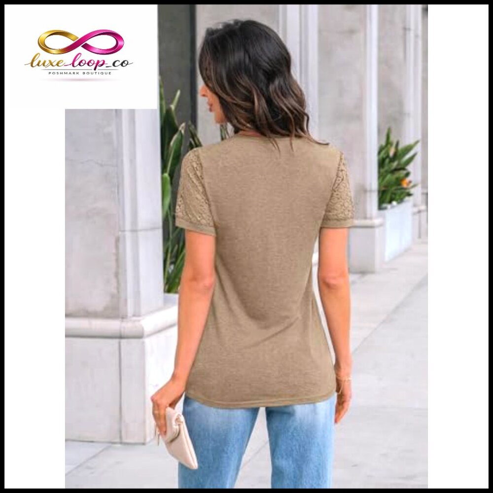 Short Sleeve Lace T-Shirt Elegant Chic Business Casual Summer Top - Picture 4 of 6